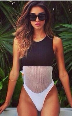 F4324black and white patchwork mesh Net One Piece swimsuit